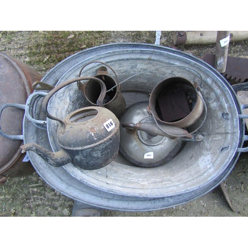 918 - LARGE COOKING POT, KETTLE, SMALL TUBS ETC