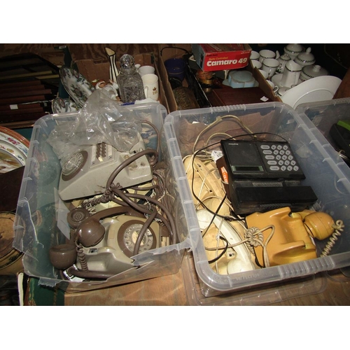 307 - FOUR BOXES OF VINTAGE ELECTRICAL ITEMS - TELEPHONES ETC