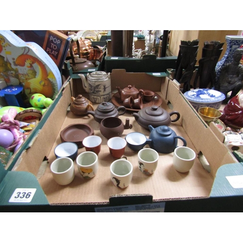 336 - BOX OF ORIENTAL TEAWARES - TERRACOTTA ETC