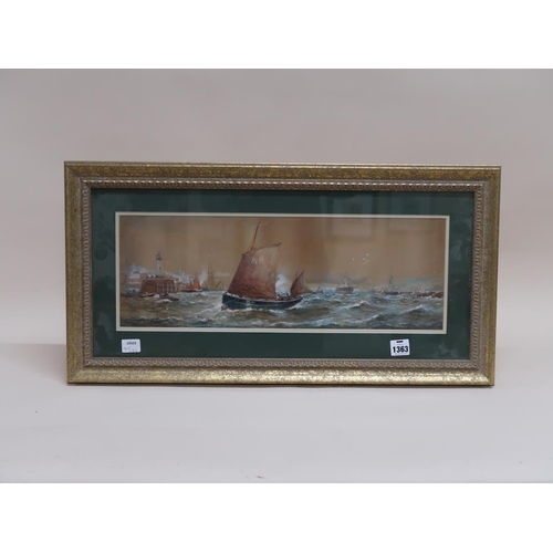 1363 - R MALCOLM LLOYD - SAILING VESSELS ENTERING HARBOUR, SIGNED WATERCOLOUR, F/G, 19.5CM X 54CM
