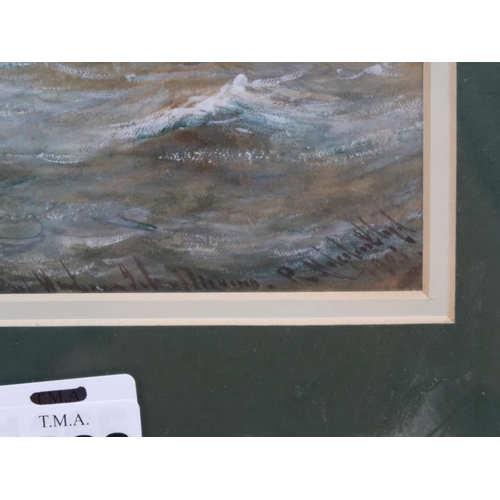 1363 - R MALCOLM LLOYD - SAILING VESSELS ENTERING HARBOUR, SIGNED WATERCOLOUR, F/G, 19.5CM X 54CM