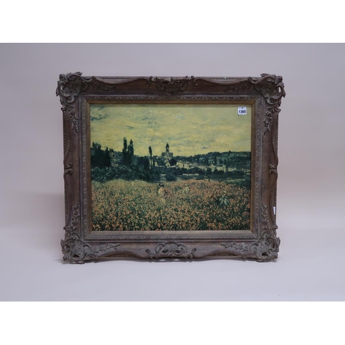 1365 - OELOGRAPH - FRENCH LANDSCAPE WITH POPPY FIELD AND TOWN, FRAMED 48CM X 60CM