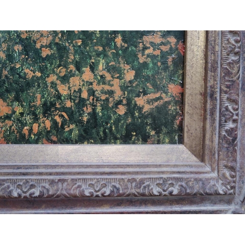 1365 - OELOGRAPH - FRENCH LANDSCAPE WITH POPPY FIELD AND TOWN, FRAMED 48CM X 60CM