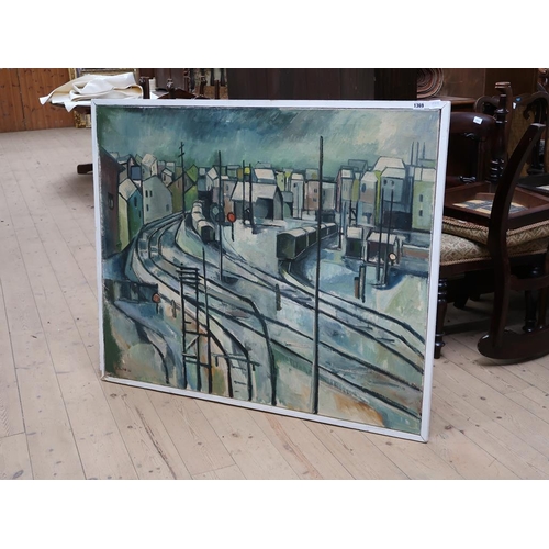 1369 - HANS EMIL DEUTSCH 60 - WINTER RAILWAY JUNCTION, OIL ON CANVAS, FRAMED, 95CM X 115CM