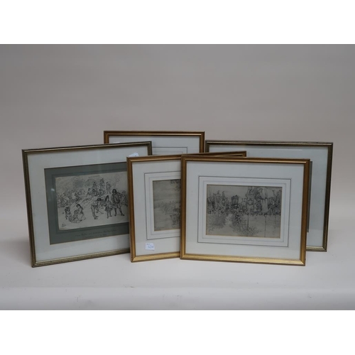 1388 - SERIES OF SIX F/G B&W SKETCH PRINTS BY C W ALLERS, EACH APPROX 20CMX 28CM