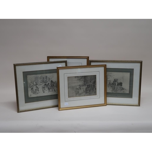 1388 - SERIES OF SIX F/G B&W SKETCH PRINTS BY C W ALLERS, EACH APPROX 20CMX 28CM