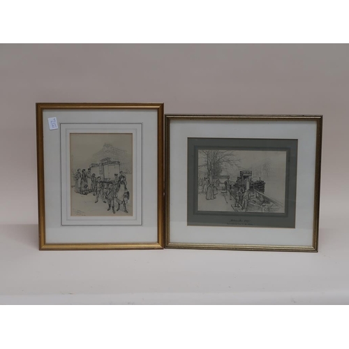 1388 - SERIES OF SIX F/G B&W SKETCH PRINTS BY C W ALLERS, EACH APPROX 20CMX 28CM