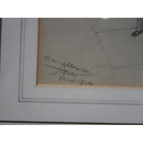 1388 - SERIES OF SIX F/G B&W SKETCH PRINTS BY C W ALLERS, EACH APPROX 20CMX 28CM