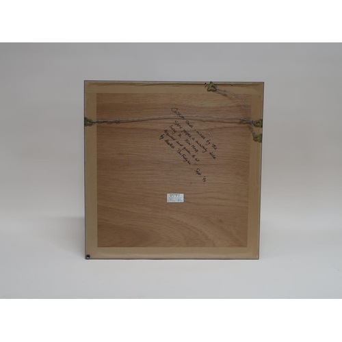 1392 - FRAMED CUSHION COVER BY THE SANI PEOPLE WHO LIVE IN THE KUNMING REGION OF CHINA, F/G, 53CM X 63CM