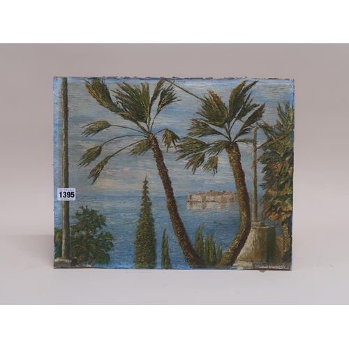 1395 - SIGNED INDISTINCTLY - ORIENTAL SUMMER TIME SEASCAPE, UNFRAMED OIL ON BOARD, 33CM X 42CM