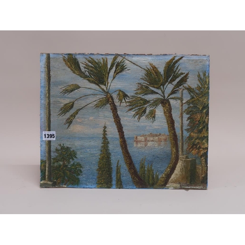 1395 - SIGNED INDISTINCTLY - ORIENTAL SUMMER TIME SEASCAPE, UNFRAMED OIL ON BOARD, 33CM X 42CM