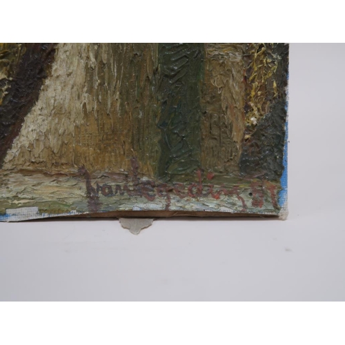 1395 - SIGNED INDISTINCTLY - ORIENTAL SUMMER TIME SEASCAPE, UNFRAMED OIL ON BOARD, 33CM X 42CM