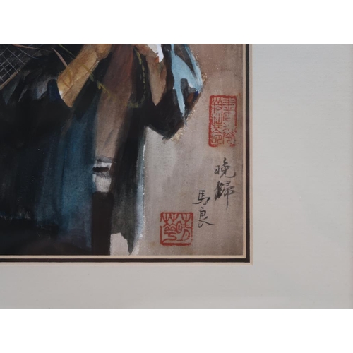 1401 - PAIR OF ORIENTAL WATERCOLOURS - GENTLEMAN AND A CHILD, F/G, 18CMX 13CM