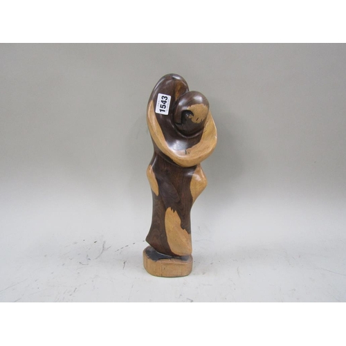 1543 - AFRICAN CARVED WOODEN SCULPTURE, 35CM H