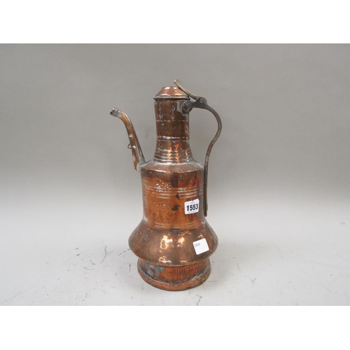 1553 - ORIENTAL COPPER COFFEE POT, 38CM H