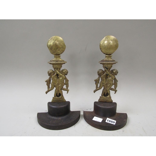 1555 - PAIR OF VICTORIAN DOOR STOPS WITH CAST IRON BASES, EACJ 30CM H