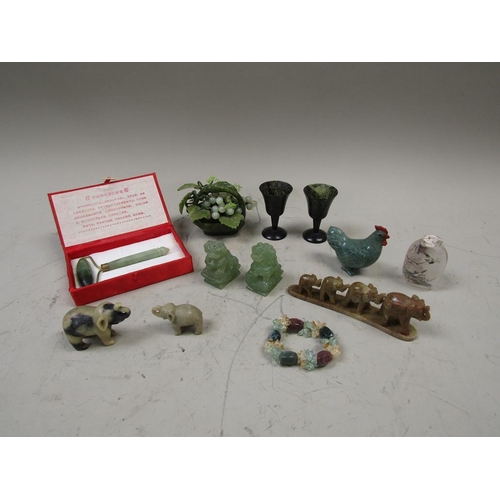 1576 - COLLECTION OF ORIENTAL CONTEMPORARY CARVED STONE OBJECTS TO INCL BASKET OF GRAPES