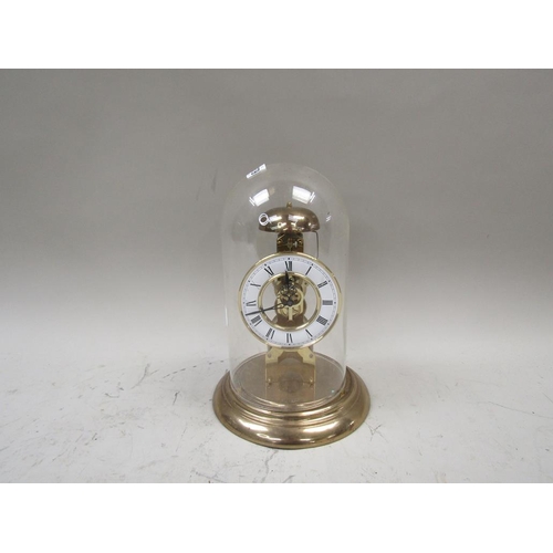 1579 - BRASS STRIKING SKELETON CLOCK UNDER DOME, 30CM H OVERALL