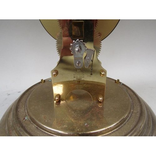1579 - BRASS STRIKING SKELETON CLOCK UNDER DOME, 30CM H OVERALL