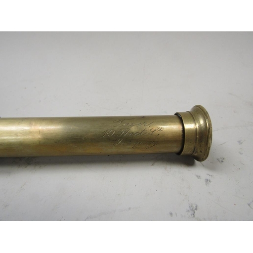 1581 - TOZER OF TORQUAY THREE DRAWER BRASS TELESCOPE, 60CM OPEN