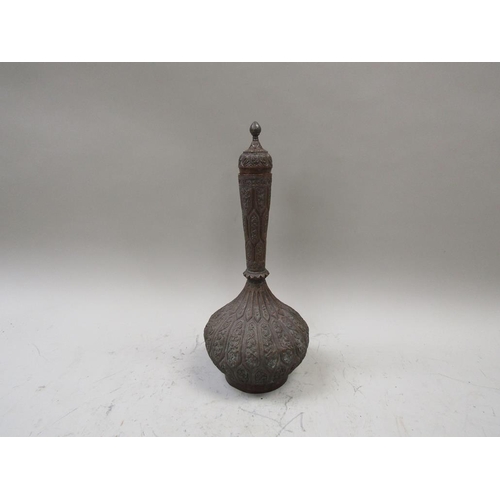 1594 - 19C ORIENTAL BALUSTER EMBOSSED AND CHASED VASE AND COVER, 35CM H