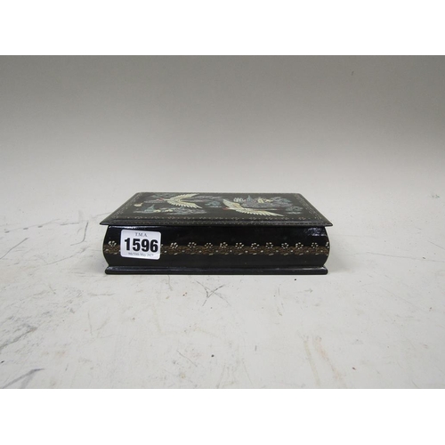 1596 - RUSSIAN BLACK LACQUERED BOX WITH HINGE COVER, 18CM W