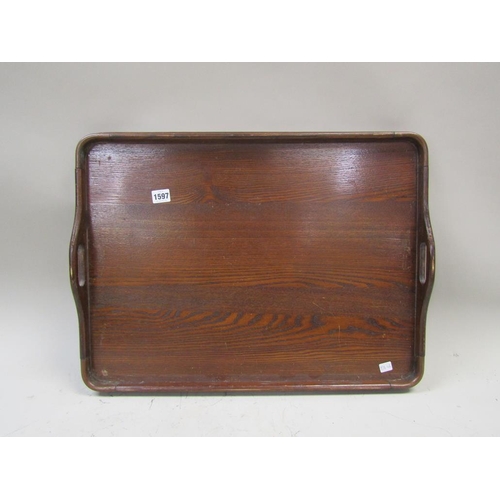 1597 - OAK TRAY WITH COPPER CORNERS