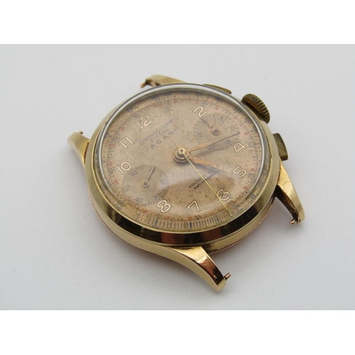 1605 - 18CT GOLD CASED AND 9ct BACKED CHRONOGRAPH SUISSE AGARI  WATCH MOVEMENT WITH AN UNATTACHED PLATED ST... 