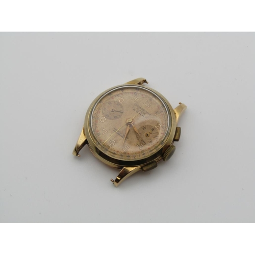 1605 - 18CT GOLD CASED AND 9ct BACKED CHRONOGRAPH SUISSE AGARI  WATCH MOVEMENT WITH AN UNATTACHED PLATED ST... 