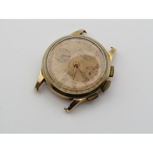 1605 - 18CT GOLD CASED AND 9ct BACKED CHRONOGRAPH SUISSE AGARI  WATCH MOVEMENT WITH AN UNATTACHED PLATED ST... 