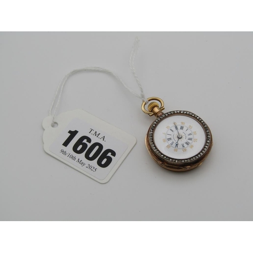 1606 - TIFFANY AND CO. NEW YORK GOLD AND ENAMEL FOB WATCH WITH DIAMOND CHIP BEZEL