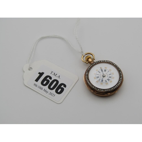 1606 - TIFFANY AND CO. NEW YORK GOLD AND ENAMEL FOB WATCH WITH DIAMOND CHIP BEZEL