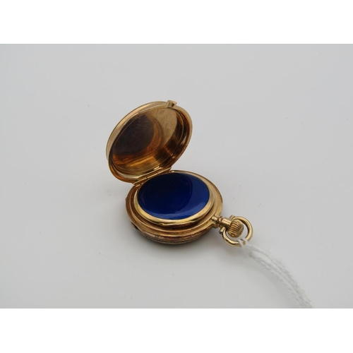1606 - TIFFANY AND CO. NEW YORK GOLD AND ENAMEL FOB WATCH WITH DIAMOND CHIP BEZEL