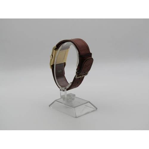 1609 - 14ct GOLD LONGINES GENTS WATCH ON BROWN LEATHER STRAP