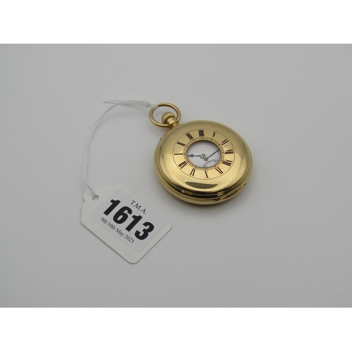 1613 - 18ct GOLD HALF HUNTER POCKET WATCH WITH BLUE ENAMEL NUMERALS 100.5g TOTAL