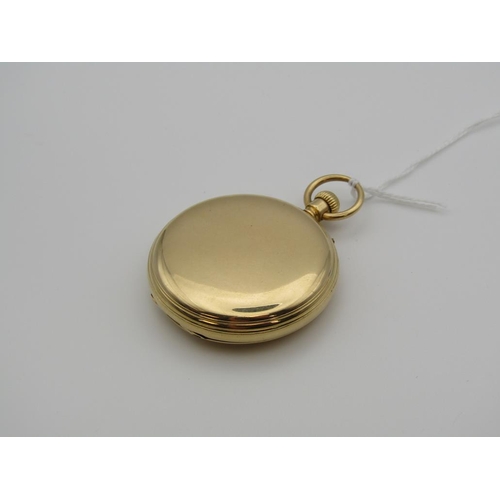 1613 - 18ct GOLD HALF HUNTER POCKET WATCH WITH BLUE ENAMEL NUMERALS 100.5g TOTAL