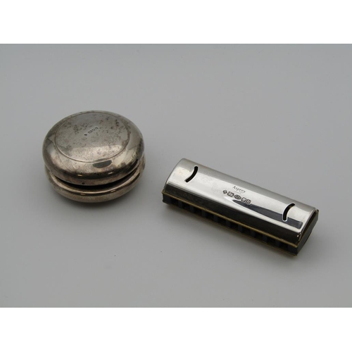 1615 - ASPREY SILVER HARMONICA AND A SILVER ASPREY CASED YOYO