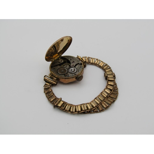 1621 - 9CT GOLD WATCH WITH ATTACHED PLATED STRAP