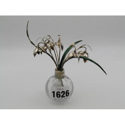 1626 - SARAH JONES SILVERSMITH SILVER AND ENAMEL SNOWDROPS