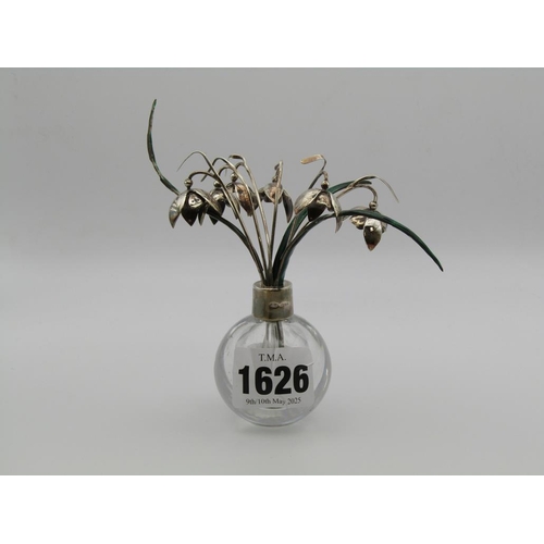 1626 - SARAH JONES SILVERSMITH SILVER AND ENAMEL SNOWDROPS