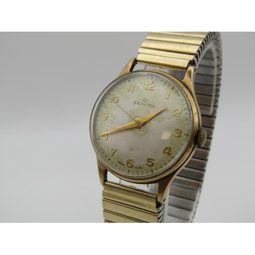 1627 - ZENITH 9ct GOLD CASED GENTS ON EXPANDING PLATED STRAP