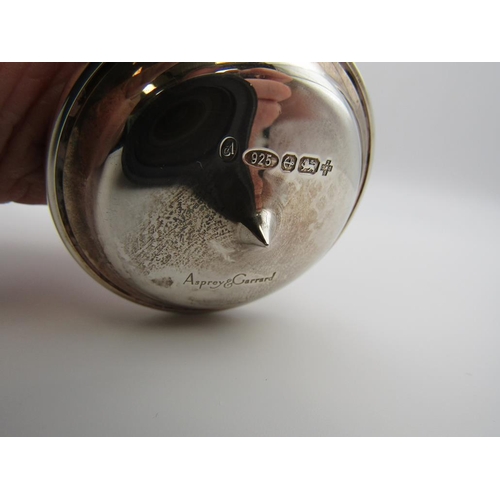 1637 - ASPREY SILVER SPINNING TOP, DICE POT AND MARKERS AND A DICE SHAKER