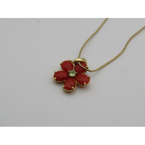 1648 - PASCAL FOR HARVEY NICHOLS 18ct GOLD NECKLACE WITH CORAL AND STONE SET PENDANT