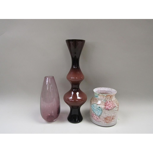 1958 - THREE ART GLASS VASES, LARGEST 50cms H