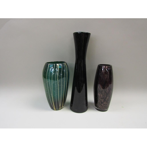 1960 - THREE ART GLASS VASES, LARGEST 47cms H