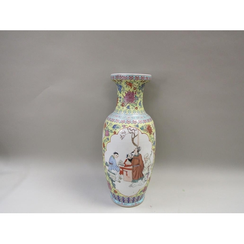1962 - ORIENTAL BALUSTER VASE WITH PANELS OF FIGURES, 61cms H