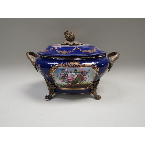 1972 - 19c STYLE TUREEN AND COVER WITH GILT METAL MOUNT FEET - 30cms H