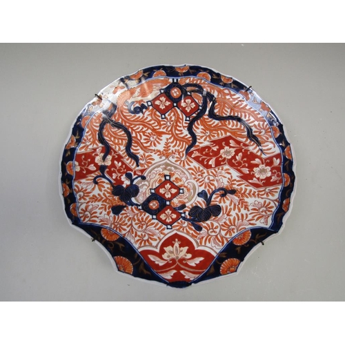 1973 - 19c JAPANESE IMARI SCALLOP SHAPED DISH, 33 cms W