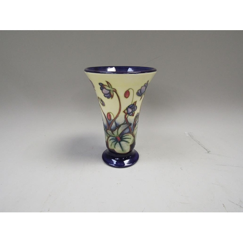 1988 - MOORCROFT VASE OF TRUMPET FORM, 15cms H - MARKED SECOND QUALITY TO BASE