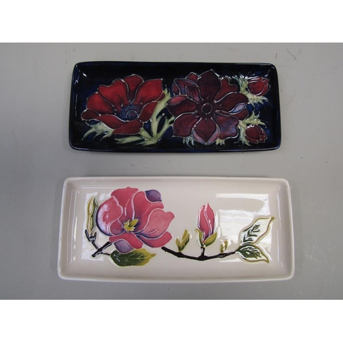 1993 - TWO MOORCROFT PEN TRAYS, ANEMONE AND MAGNOLIA 20cms W